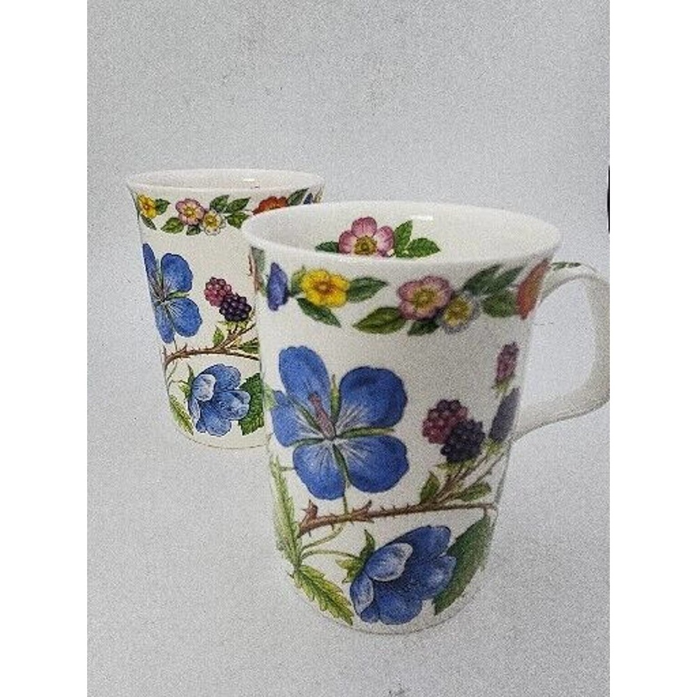 2 Botanical Flowers Mug 10 oz Fine Bone China Roy Kirkham 1992 England